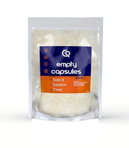 Empty Gelatin Capsules, 1000 ct Fillable, Size 0, Clear, Food-Grade, Gluten-Free Gel Caps,