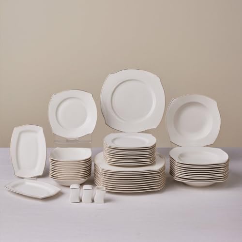 Karaca Service de Table 53 Pièces pour 12 Personnes, Vaisselle en Porcelaine Fine avec Assiettes, Bols, Carré Plats de Service, Salière et Poivrière, Élégant et...