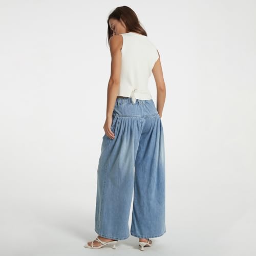 Women's Wide Leg Jeans Mid Rise Baggy Casual Boyfriend Denim Pants Vintage Y2K Trousers Jean4