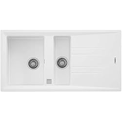 Fregadero Teka Granito Teka 115360012 - Fregadero de cocina hecho de granito (granito) con piedra individual y media (60 B-TG-blanco-115360012, color blanco