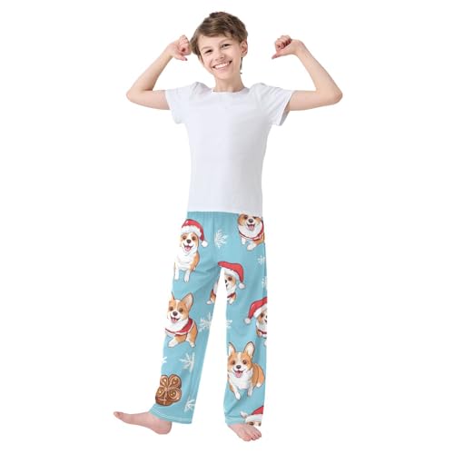Corgi Dog Gingerbread Boys Long Pants Soft Trousers Elastic Waist Kids Lounge Bottoms with Pockets S-XL2