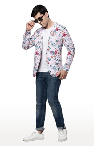Image of SHOWOFFFF Men Printed Front-Open Casual Blazer | Notched Lapel Full Sleeves Cotton Blazer for Mens | Slim Fit Regular Length Blazer for Men's