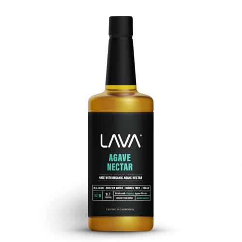 LAVA Premium Light Agave Nectar for Cocktails made with Raw Blue Organic Agave 33.8oz (1000ml). Natural sweetener, Non-GMO, Vegan, Gluten Free. Perfect for Margaritas, Tequila, or Mezcal Cocktails.