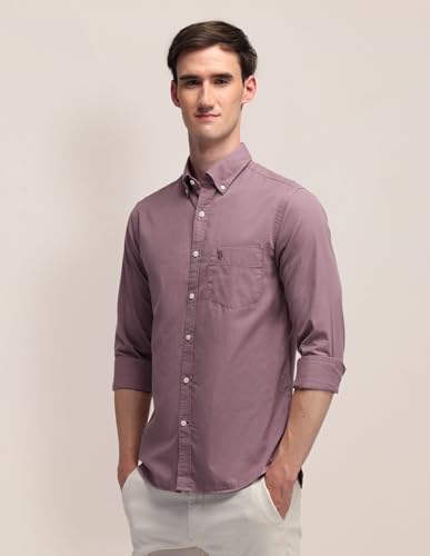 Image of U.S. Polo ASSN. Solid Slim Fit Shirts for Men - 100% Cotton, Full Sleeve Mens Casual Shirts