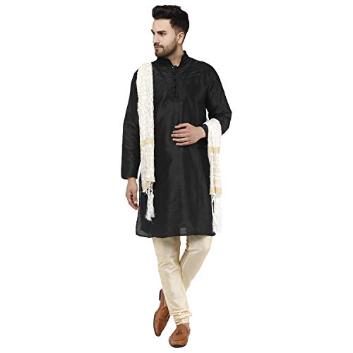 SKAVIJ Kurta Pyjama Écharpe - Indien Robe de fête - Costume Homme (Noir, X-Large) Cover
