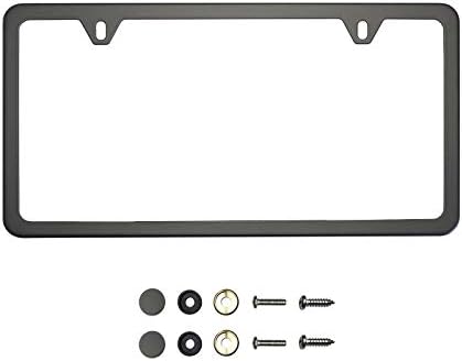 KA DEPOT Two Hole Slim Version Matte Flat Black License Plate Frame T304 Stainless Steel + Metal Screw Caps