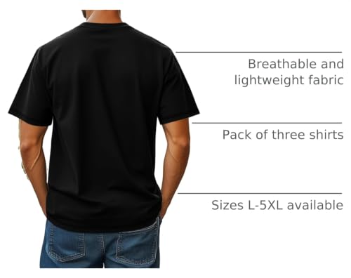 Image of Neer 3 Pack Big and Tall T-Shirts for Men L-7xl Tops | Large Casual Stretch Workout Tees, Short Sleeve Crewneck Oversized Shirts, Classic Summer Outfits, Comfy Basic Loose Clothes