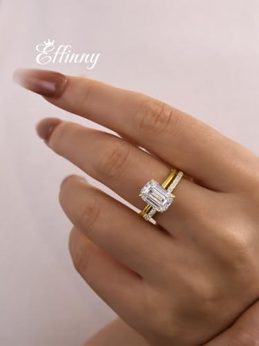 3.5ct Elongated Emerald Cut Wedding Ring Set,Solitaire Engagement Ring with Half Eternity Wedding Band,925 Silver Bridal Ring Set4