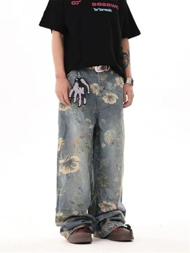 Men’S Floral Print Jeans Y2k Jeans Streetwear Pants3