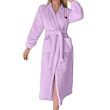 Generisch Bademantel Kurz Mit Damen-Bademantel Flanellplüsch in Herzform mit und Gürtel Dünner Morgenmantel Damen (Light Violet, XXL)