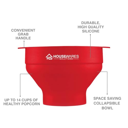Image of Collapsible Silicone Microwave Hot Air Popcorn Popper Bowl With Lid and Handles - Red