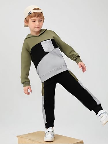Image of Boys Sweatsuit Long Sleeve Color Block Hoodie Sweatshirt and Jogger Pants 2PC Sets Fall Clothes (Sizes: 4-8)