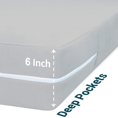 Image of Zipper Closure Style Mattress Protector Single Size 100% Waterproof Six-Sided Mattress Encasement for Bed 36x72 Inch Fit On 6 Inch 3X6 Feet Silver