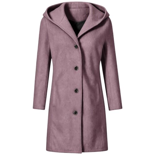 Winter Pea Coats for Women Hooded Single Breasted Long Trench Coat - image 6