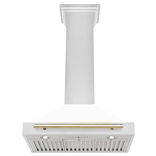 Zline Kitchen And Bath KB4STZ-WM30-G Zline 30 Inch Autograph Edition Convertible Stainless Steel Range Hood With White Matte Shell And Polished Gold Accents thumb #3