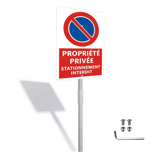 Panneau Propriété Privée Stationnement Interdit avec Piquet,Interdire une entrée dans une propriété privée Panneau de sécurité 20x30cm mm -Aluminium...