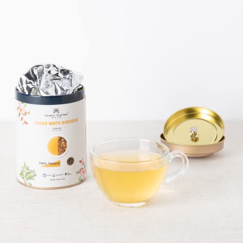 Taimei Teatime Yerba Mate Hibiscus Herbal Tea Loose Leaf (120G), High Caffeine Lychee Fruit Loose Tea Leaves Herbal From Gemany, Pear And Dried Apple Tea For Hot Or Iced #TOP5