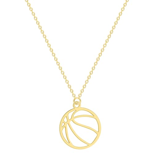 Collier basketball pendentif rond creux en acier pour homme et femme