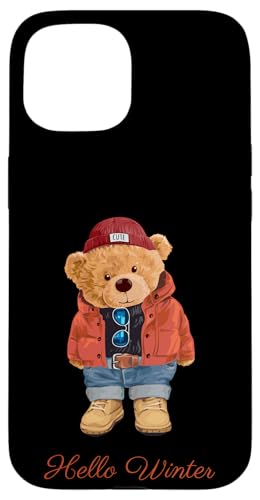 Hello Winter Cool Teddy Bear Cartoon Graphic Designs Fun �X�}�z�P�[�X iPhone 15 �p