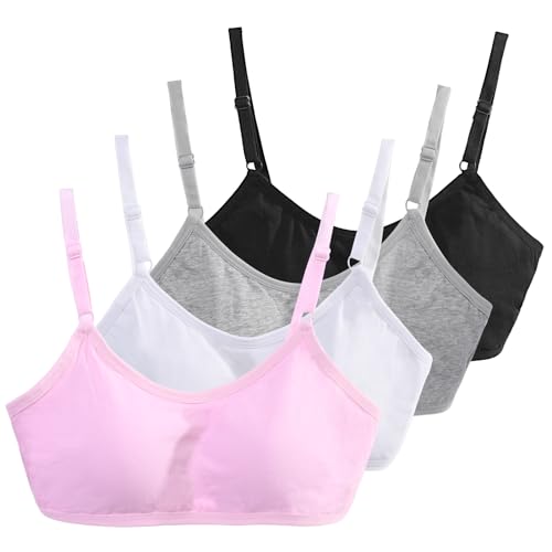 Radsocken 4 Pack Sports Bra for Girls 10-16 Years(Pink+White+Grey+Black)