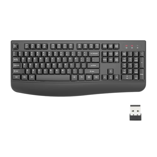 EDJO Wireless Keyboard, 2.4G Ergonomic Full Size Wireless Computer Keyboard with Wrist Rest for...