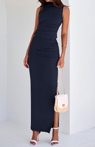 BTFBM Summer Two Piece Skirt Set for Women 2025 Dressy Lightweight Sleeveless Knit Top Going Out Split Maxi Skirt Set