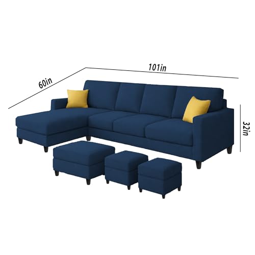 Image of Casaliving Rolando Seater L Shape Sofa Set for Living Room Left Side (Blue, 6 Seater with Ottomon - LHS)