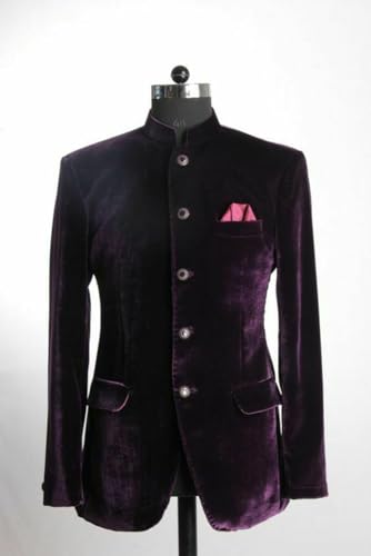 Men's Velvet Stand Collar Blazer Single Breasted Button Party Prom Business Suit Jacket Coat2