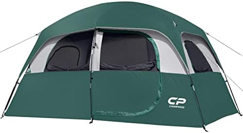 CAMPROS CP Tent-6-Person-Camping-Tents, Waterproof Windproof Family Tent with Top Rainfly, 4 Large Mesh Windows, Double Layer, Easy Set Up, Portable with Carry Bag - Dark Green