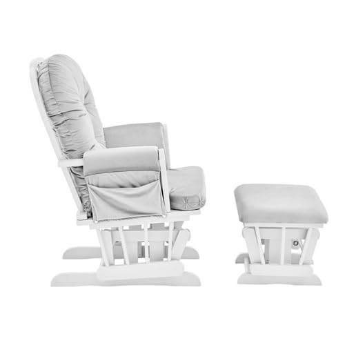 Image of Suite Bebe Mason Nursery Rocking Chair with Ottoman, Wooden Glider for Baby Nursing, Smooth Gliding Rocker, Light Grey and White