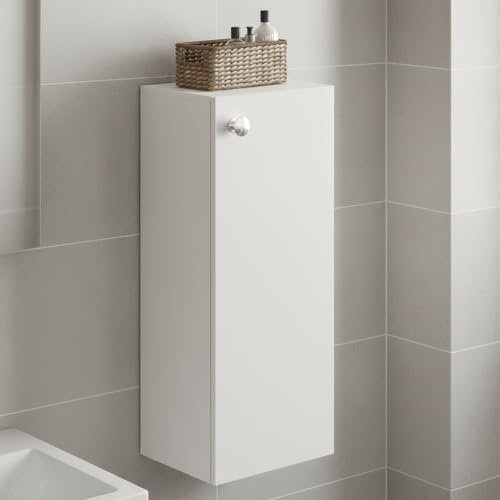 Image of FURNEASER Marbin Modern Engineered Wood Bathroom Storage Cabinet with Door | Wall Mount Utility Organizer for Wash Area, Living Room & Bedroom | Space Saving Multipurpose Unit (White)