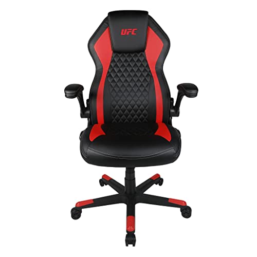 Konix UFC Chaise fauteuil pour bureau PC gaming - Dossier siège inclinable 15° - Roulettes pivotantes 360° - Noir et rouge