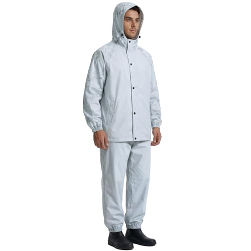 Image of LOOGU Men's Rain Suit - Rain Gear for Men Waterproof, Lightweight Rain Coat, Breathable Mens Rain Jackets Hood and Pants