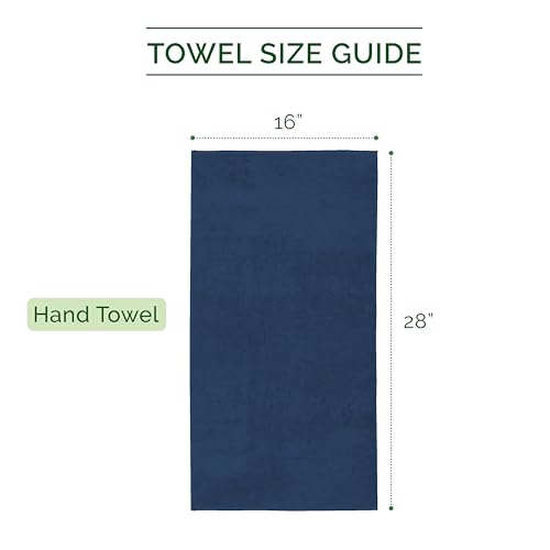 Image of Elegant Comfort 100% Turkish Cotton 4 Lines Viscose Stripe Luxury 4 Pack Hand Towel Set - Ultra Absorbent and Soft 16 x 28 Inch Premium Hotel Spa Quality Towels for Everyday Bath Use, Navy Blue