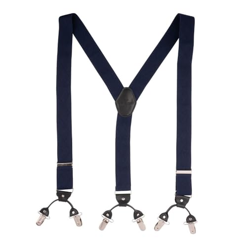 Image of The Tie Hub Suspenders for Men | Blue Geometric Slim Clip-On Y-Back Elastic Braces | Adjustable 1.25 Inch | Formal Wedding Office