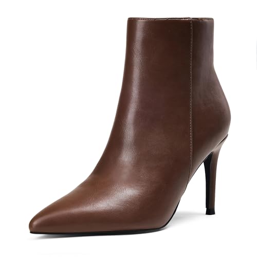 Elisabet Tang stylish fall winter heeled ankle boots for women 3.14 inch - Cute closed toe pointy stiletto booties for work party travel