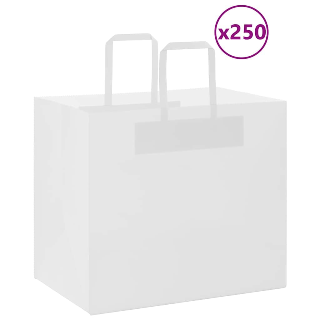 QUAHEAS Bolsas de papel blanco con asas de cuerda de papel, 32 x 22 x 28 cm, 250 unidades, papel de estraza para regalo, fiesta, regalo, embalaje, cumpleaños, boda, Navidad, Pascua