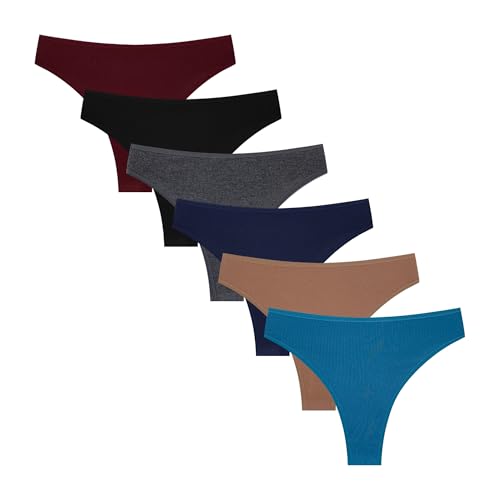 Image of High Waisted Cotton Thongs Underwear For Women Breathable Sport Athletics Panties High Rise Plus Size Multipack