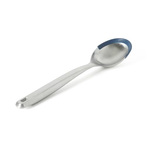 Image of Calphalon Prime Kitchen Spoon, Stainless Steel & Silicone Cooking Spoon with Navy Silicone Rim, Heat-Resistant Nonstick-Safe Spoon for Stirring, Mixing & Serving