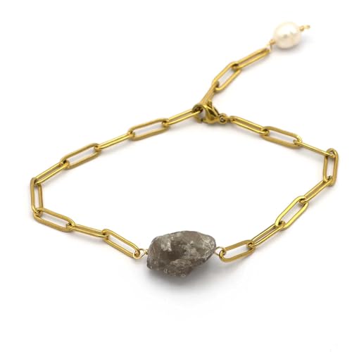 Miracles Minéraux Bracelet en acier inoxydable plaqué Or avec des pierres naturelles| Bijou Élégant| fait main en France | lithothérapie | bien être (Bracelet Sakura | Quartz fumé)