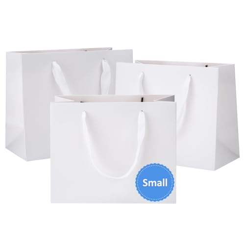 Ronvir 25pcs Small White Gift bags with Handle Party Favor Paper Gift Bags