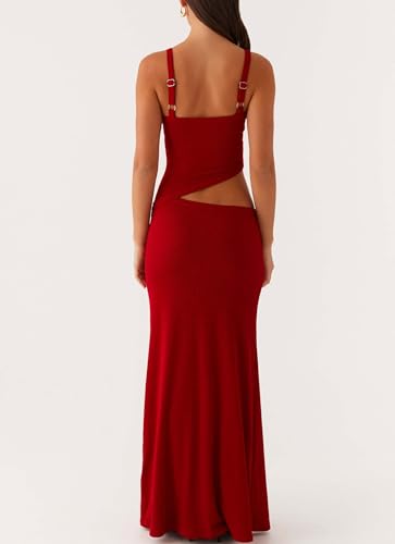 Image of Yiulangde Womens Elegant Spaghetti Strap Maxi Dress Backless Cut Out Bodycon Summer Cami Dress Sexy Formal Cocktail Dresses