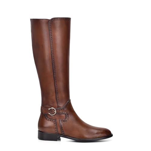 FRANCO CUADRA Women's Riding Boot in Genuine Leather Honey Brown