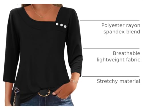 Image of LOMON Womens 3 /4 Length Sleeve T Shirts Asymmetrical Neck Tops Business Blouses for Women Fashion 2026