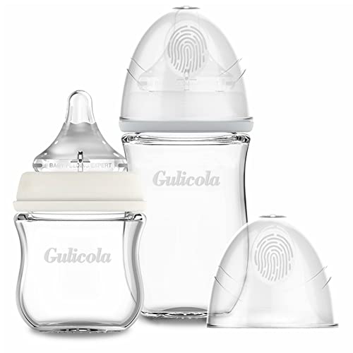 Gulicola Natrual Glass Baby Bottle Newborn Set, Breast-Like Nipple, Slow & Medium Flow