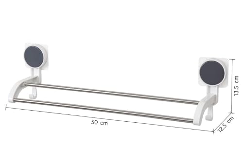 Image of Wall Mounted Adhesive Multi Bar Towel Holder Rack with Rotating Stainless Steel Rods and Side Hook for Bathroom Kitchen Use on Smooth Flat Surfaces (Towel Rack 002)