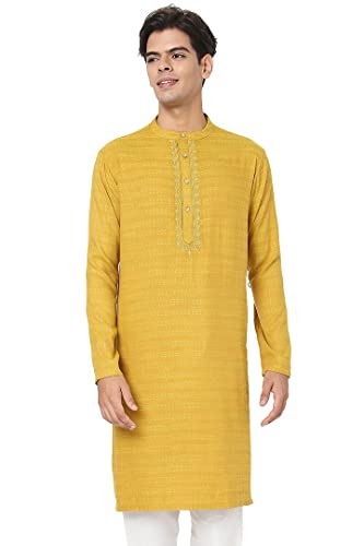 In-Sattva Men's Indian Embroidered Dobby Textured Woven Long Kurta Tunic - Main Image
