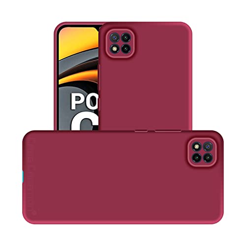 Image of Case Creation Liquid TPU Silicone Cover for Poco C3 Soft Case,Anti-Dirty Slim Case Frosted Matte Cute Candy TPU Raised Bezel (Splash of Color) Back Case Cover for Poco C3 - Glamour Red