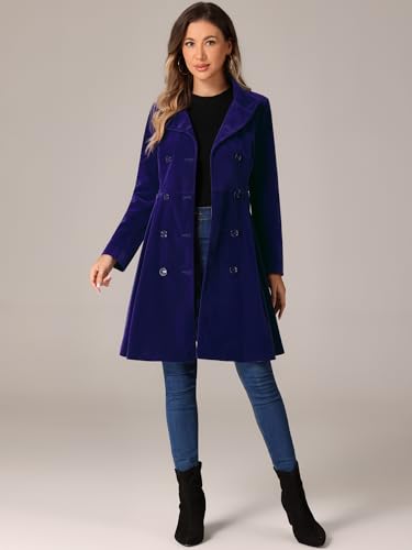 Allegra K Dark Blue Velvet A-Line Coat - Double Breasted Winter Elegance in X-Large - Image 4