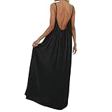 YBEBEWE Women Dresses Backless Sundresses Casual Lounge Solid Color Sleeveless House Dress Long Sundress with Adjustable Back Tie Black
